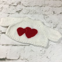 Teddy Bear Plush White Pullover Knit Sweater W Red Hearts Decal - $6.92
