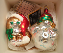 Potpourri Christmas Ornament 1996 Kitten Snowman European Art Glass Dillards Box - $18.99