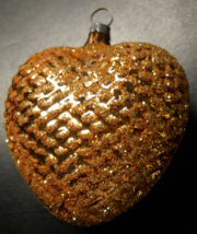 Silvestri European Glass Christmas Ornament Glittery Golden Heart Original Box - $7.99