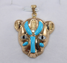 Sekhmet Pendant Turquoise Egyptian Jewlery Gold 18K Pharaonic Lord of War 6.6 Gr - $768.72