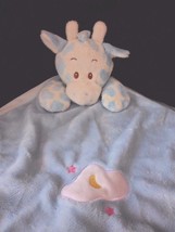 Blue Giraffe Baby Lovey Satin Blanky Moon Cloud Stars - $24.45