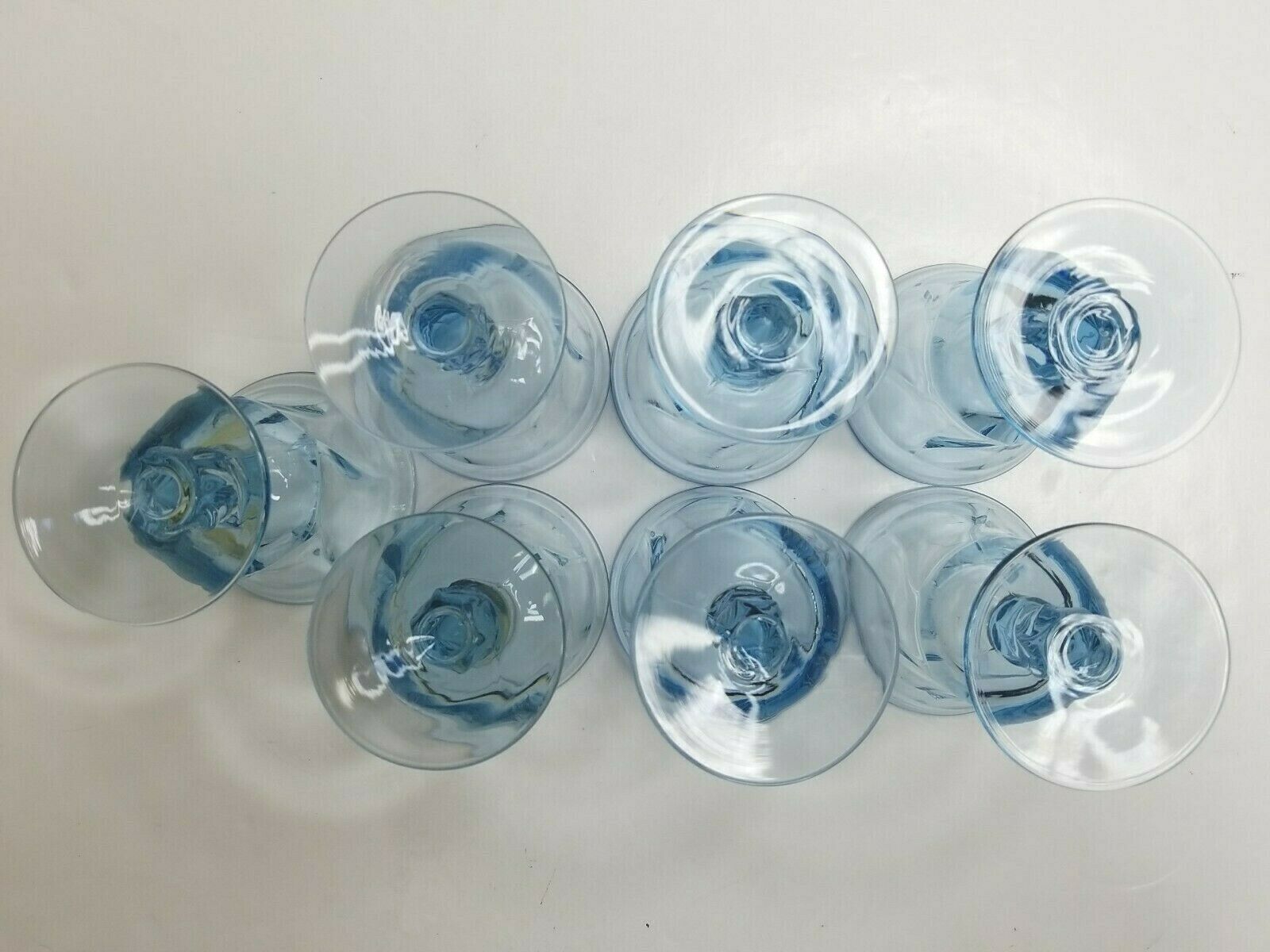 Set of 8 Vintage Smokey Blue Footed Wine Glasses