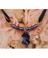 Purple Swirl Glass Pendant and Ribbon Necklace  - $14.99