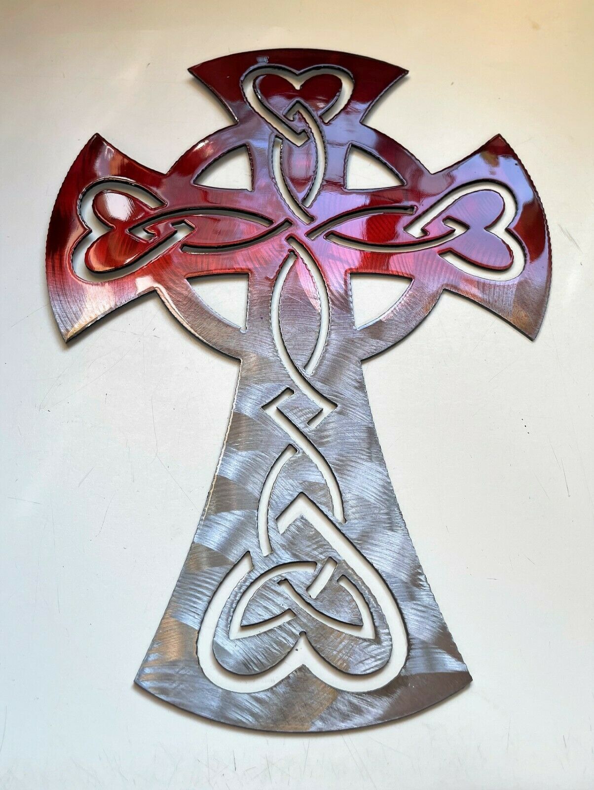 Primary image for Celtic Ornamental Cross - Metal Wall Art - Ruby Tinged 13" x 9"