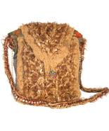 Brown hand knit handbag with inner pockets and strap - $32.00