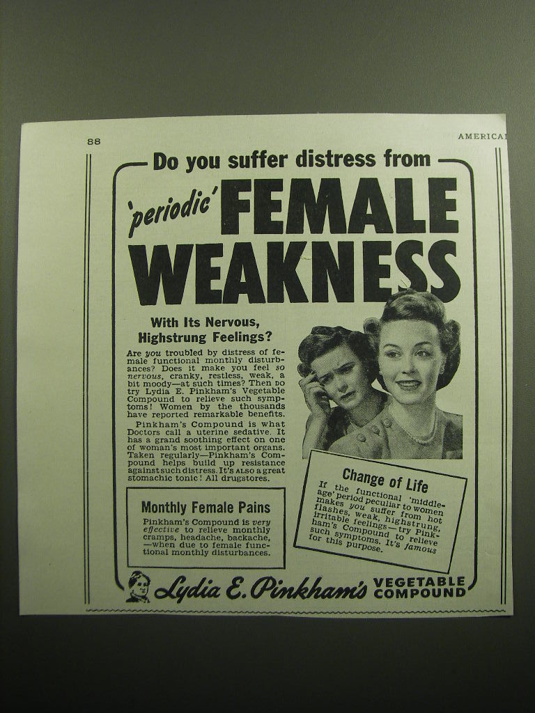 1949 Lydia E. Pinkham's Vegetable Compound Ad - Do you suffer distress ...