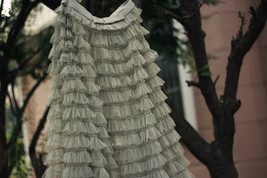 Army Green Ruffle Tiered Tulle Skirt Layered Long Wedding Prom Tulle Maxi Skirt image 5