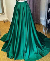 Emerald Green Taffeta Maxi Skirt High Waisted Taffeta Pleated Prom Skirt Plus