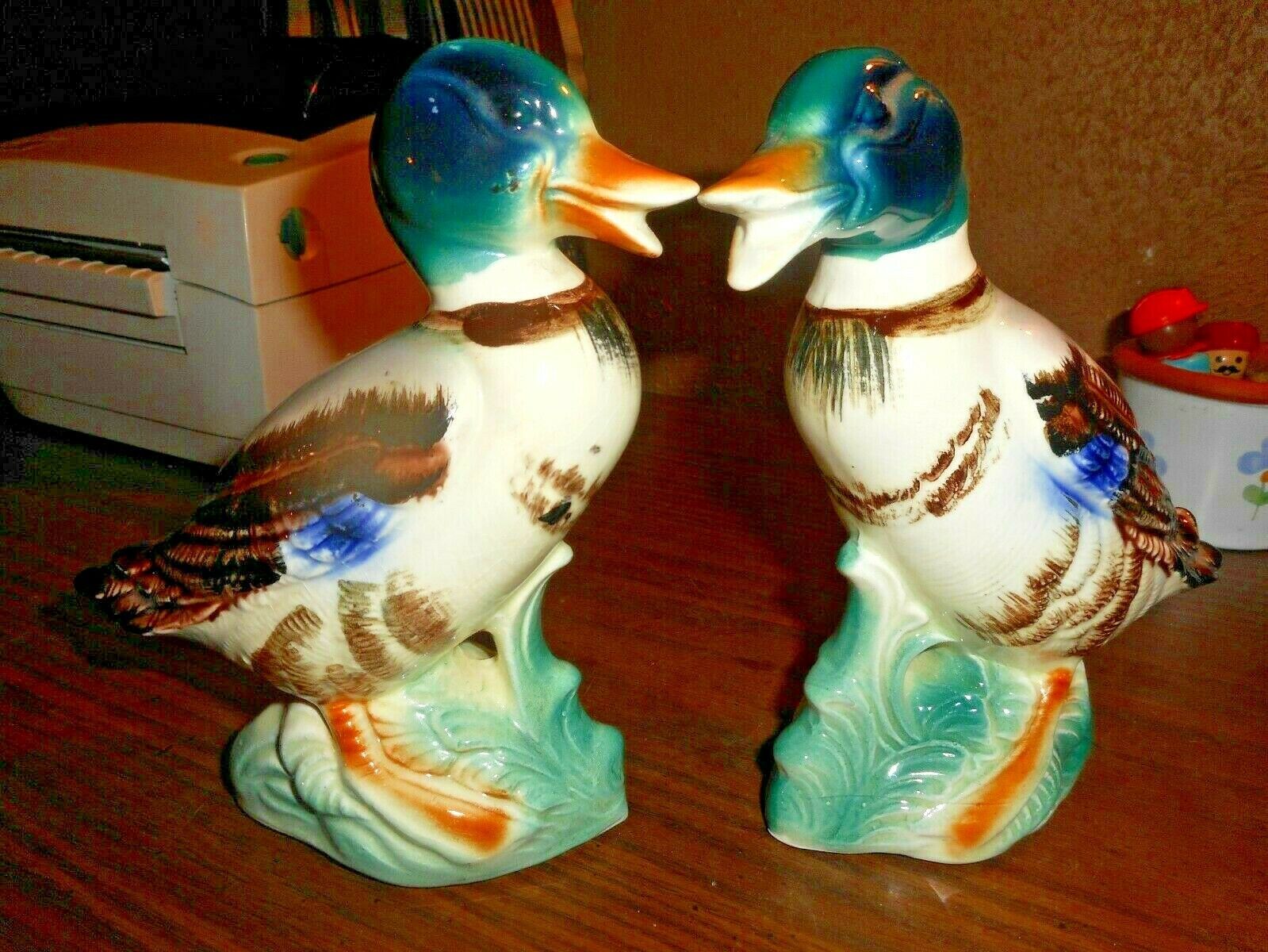 Vintage Ceramic Ducks figurines Mallard Standing Duck Figures Colorful pair  GUC