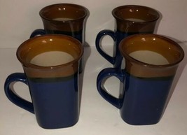 4 Royal Norfolk Fine Stoneware Tall Latte Coffee Mugs Blue/Brown Lg 12 OZ-SHIP24 - $54.33