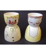 2 Egg Cups Woman Girl Mother Daughter Pair Vintage Ceramic Porcelain Col... - $20.00