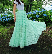 Women Mint Green Tiered Tulle Skirt High Waisted Tiered Long Tulle Skirt Outfit  image 2