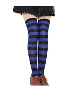 Long Opaque Zebra Stripe Socks for Women Leggings Stocking (Blue mixed b... - $9.89