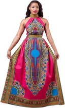 Finebaby Women African Dresses Totem Printing Royal Halter Neck Sleeveless - $25.00