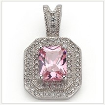 Pink Quartz Crystal with Diamond Rhinestone 925 Stamped Sterling Silver Pendant  image 1