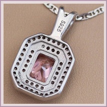 Pink Quartz Crystal with Diamond Rhinestone 925 Stamped Sterling Silver Pendant  image 2