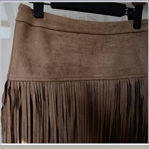 Western Double layer Long Fringe Tassels Brown Faux Suede Leather Midi Skirt image 5
