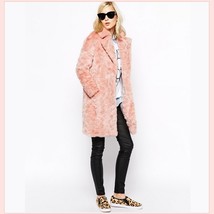 Luxury Pink Rex Rabbit Retro Lapel Medium Length Trench Faux Fur Coat image 1