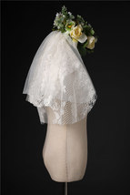 Shoulder Length Wedding Bridal Veils Layer Flower Lace Tulle White Bridal Veils  image 6