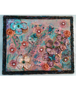 Shabby Mixed Media Collage Assemblage "Spring Fling" on Canvas Board Multi-Color - $28.00