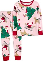 Carter&#39;s PINK CHRISTMAS/SANTA Baby Girls 2-pc. Pajama Set, US 9 Months - $17.81
