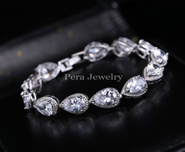 Pera Wedding Party Jewelry Silver Color Big Water Drop White CZ Crystal Chain Li - $20.23
