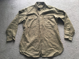 Vintage Army Wool Button Down Shirt Uniform 15 33 1940s Olive Drab Field - $49.49
