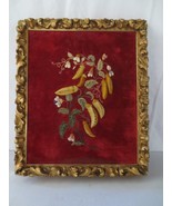 Antique 3-D Embroidery velvet crewel Pea Pods Art Picture Gold frame 17 ... - $200.00