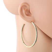 Gold Tone Hoop Earrings With Sparkling Swarovski Style Crystals - $26.99