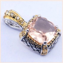 Sterling Silver and Gold Plated Pink Morganite Rectangle Cut Crystal Pendant  