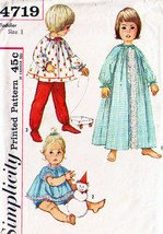Vintage 1950&#39;s Toddler&#39;s NIGHTGOWN &amp; PAJAMAS Pattern 4719-s Size 1 - $12.00