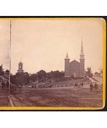 BANGOR MAINE 1871 PHOTO STEREOVIEW - Universalist &amp; Baptist Churches - $74.95
