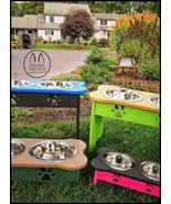ELEVATED FOOD &amp; WATER STATION - 8¾&quot; Medium Size Dog Feeder Amish Handmad... - $124.97