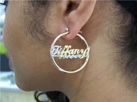 Personalized 14k Gold Overlay Any Name hoop Earrings  1 1/2 inch plain /a1 - $34.99