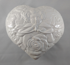 Ceramiche Leonardo Italy Ceramic Heart Shaped Lidded Dish Box Cupid Rose... - $29.99