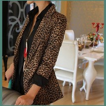 Retro Turn Down Collar Single Button Brown Leopard Blazer Coat Jacket