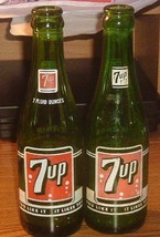 Vintage 7-Up Orange Label Soda Bottle 7 Fl Oz sold in lot of 2 bottles d... - $14.95