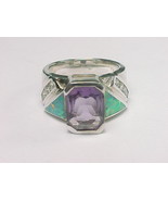 Inlaid OPAL, Channel Set CZ and Bezel Set AMETHYST Designer RING - Size 6 - $85.00