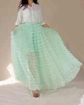 Women Mint Green Tiered Tulle Skirt High Waisted Tiered Long Tulle Skirt Outfit  image 4