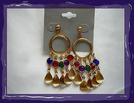 Gold Seashell Shapes with Colored Rhinestone Stones Pierced Earrings Only 2 lef  - $5.00