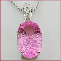 Vintage Sterling Silver Pendant With Pink Crystal Sapphire Oval Facet Cut Stone 