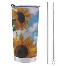 Mondxflaur Yellow Sunflower Steel Thermal Mug Thermos with Straw for Coffee - $20.98