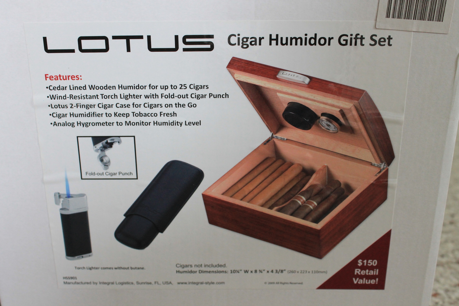 Lotus Travel Humidor with Torch & Cutter | Holds 5 Cigars