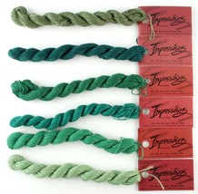 Impressions by Caron Silk/Wool Yarn 6 Skeins Assorted Green Needlepoint Yarn - $18.00