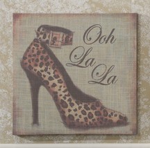 Leopard Stiletto Shoe Linen Print Wall Plaque 15.7" x 15.7" Vintage Ankle Strap