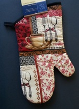 Oven Mitt with Coffee / Tea design, French Cafe Bistro decor, Black Red Cup - $5.99