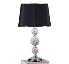 Table Lamp Silver Painted Glass Black Drum Shade Elegant 19" High 3-way Rotary 