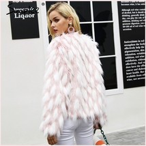 Fluffy Pink White Tufted Long Haired Faux Fur Short Coat Jacket Hidden Fasteners