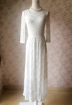 Ivory White Lace Dress, Long Sleeve Boho Wedding White Lace Dress-Dressromantic image 1
