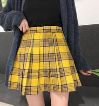 Women Girl YELLOW Pleated Plaid Skirt Plus Size School Style Yellow Skirt Outfit image 2